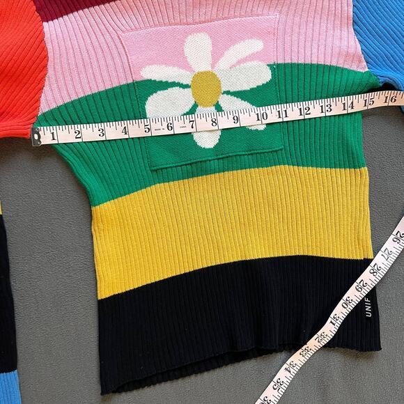 UNIF Dolly Sweater Womens Medium Rainbow Striped Daisy Flower Knit Top Grunge - Picture 7 of 7